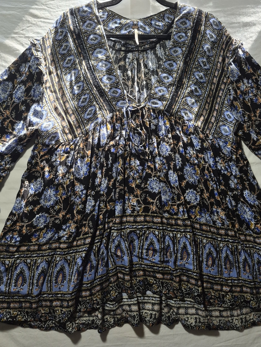 Free People Moonlight Dance Tunic Mini  Dress Boho Peasant Blouse Oversized S/P